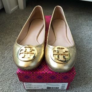 Tory Burch Gold Reva Flats